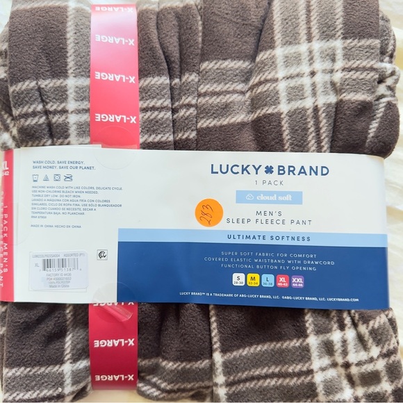 NWT Lucky Brand Men's Fleece Pants - Brown Plaid XL - Picture 3 of 4